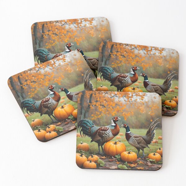 Item preview, Fall scene with pheasants and pumpkins designed and sold by Myfeathers.