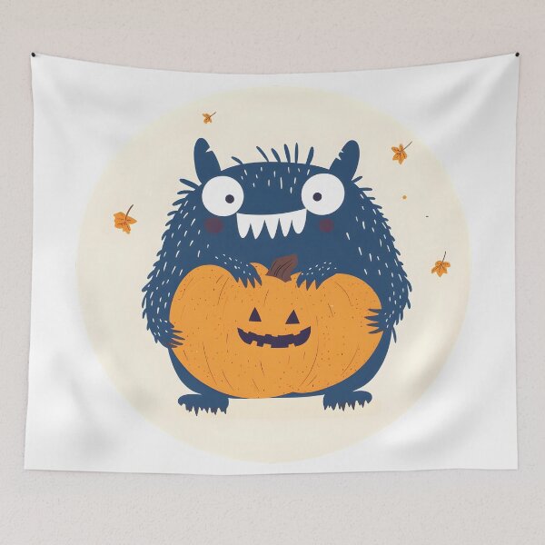 Item preview, Blue Monster Hugging a Pumpkin designed and sold by CharmingQuill.