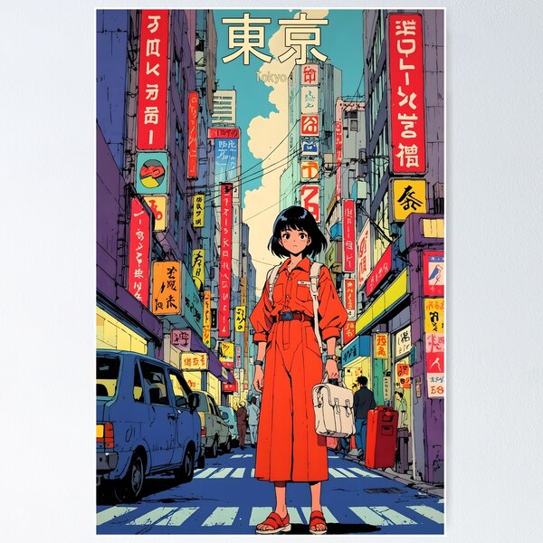 Item preview, Cute 80s Retro Anime Girl Tokyo Japan Vintage Travel designed and sold by Retro-Anime9.