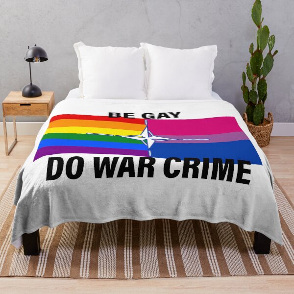 Item preview, LGBTQ+/Bisexual NATO flag BeGayDoWarCrime meme designed and sold by Plupsnup.