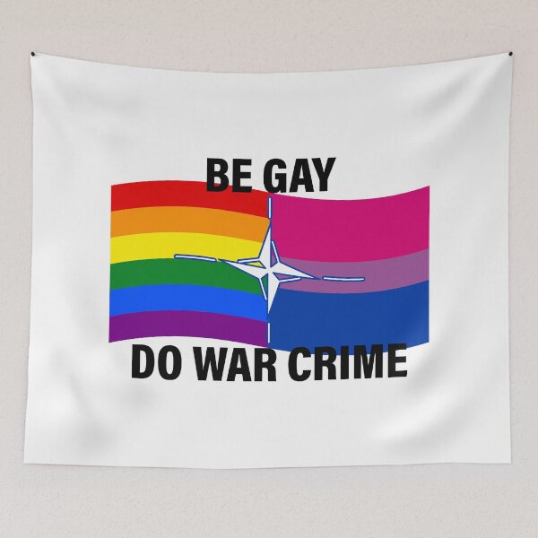 Item preview, LGBTQ+/Bisexual NATO flag BeGayDoWarCrime meme designed and sold by Plupsnup.