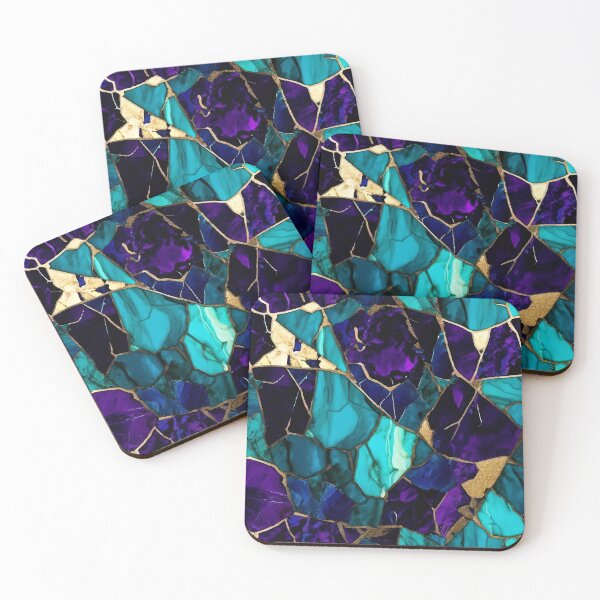 Item preview, PATTERN 058- DARK PURPLE AND TURQUOIISE STONE - Gift items and personal use / Gemstone, Purple, Turquoise, Blue, Cyan, White, Marble, Velvet, Abstract, Broken Glass,  Art designed and sold by LumDesignArt.