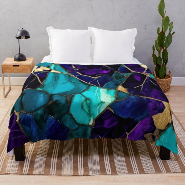Item preview, PATTERN 058- DARK PURPLE AND TURQUOIISE STONE - Gift items and personal use / Gemstone, Purple, Turquoise, Blue, Cyan, White, Marble, Velvet, Abstract, Broken Glass,  Art designed and sold by LumDesignArt.
