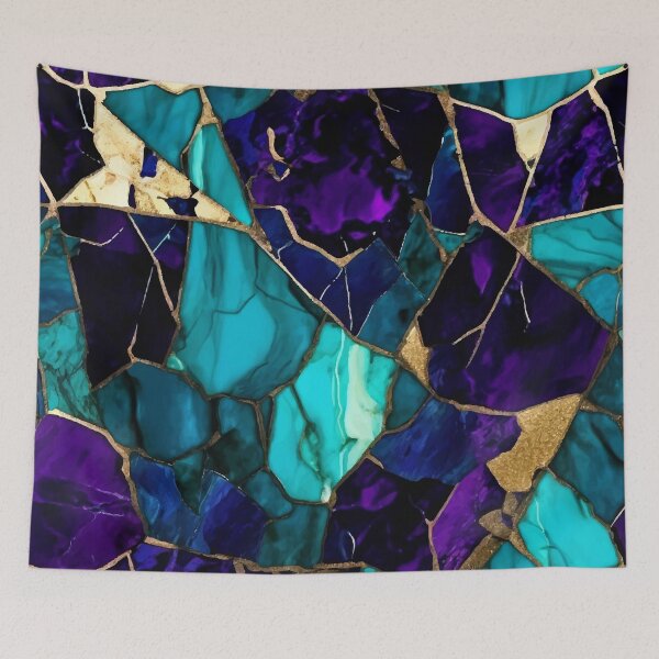 Item preview, PATTERN 058- DARK PURPLE AND TURQUOIISE STONE - Gift items and personal use / Gemstone, Purple, Turquoise, Blue, Cyan, White, Marble, Velvet, Abstract, Broken Glass,  Art designed and sold by LumDesignArt.