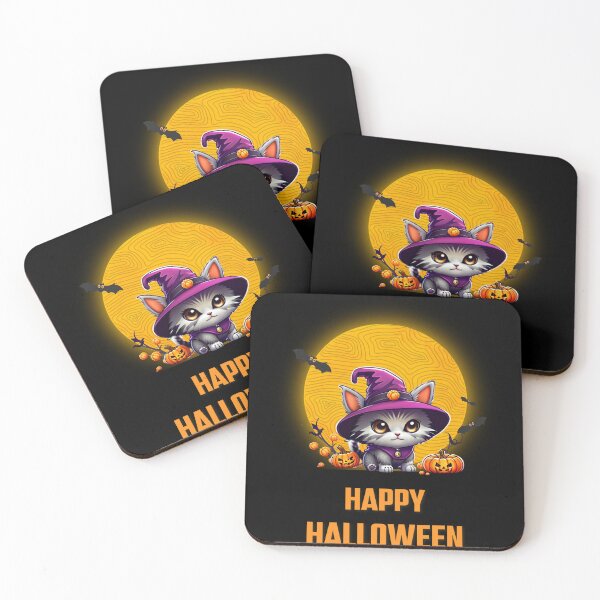 Item preview, Kawaii Halloween Kitten Witch with Jack O'Lanterns and Moon - Cute Happy Halloween Design designed and sold by c-carter.
