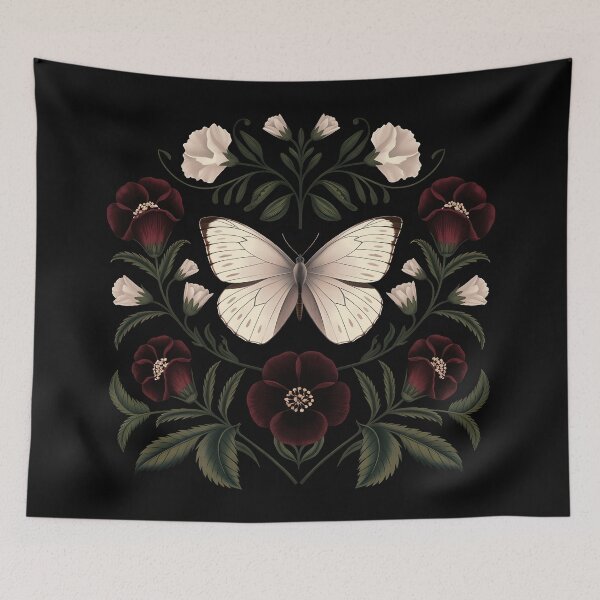Item preview, White butterfly old botanical dark gothic academia wild flowers floral girly feminine girlie moth designed and sold by Fantasy Cache.