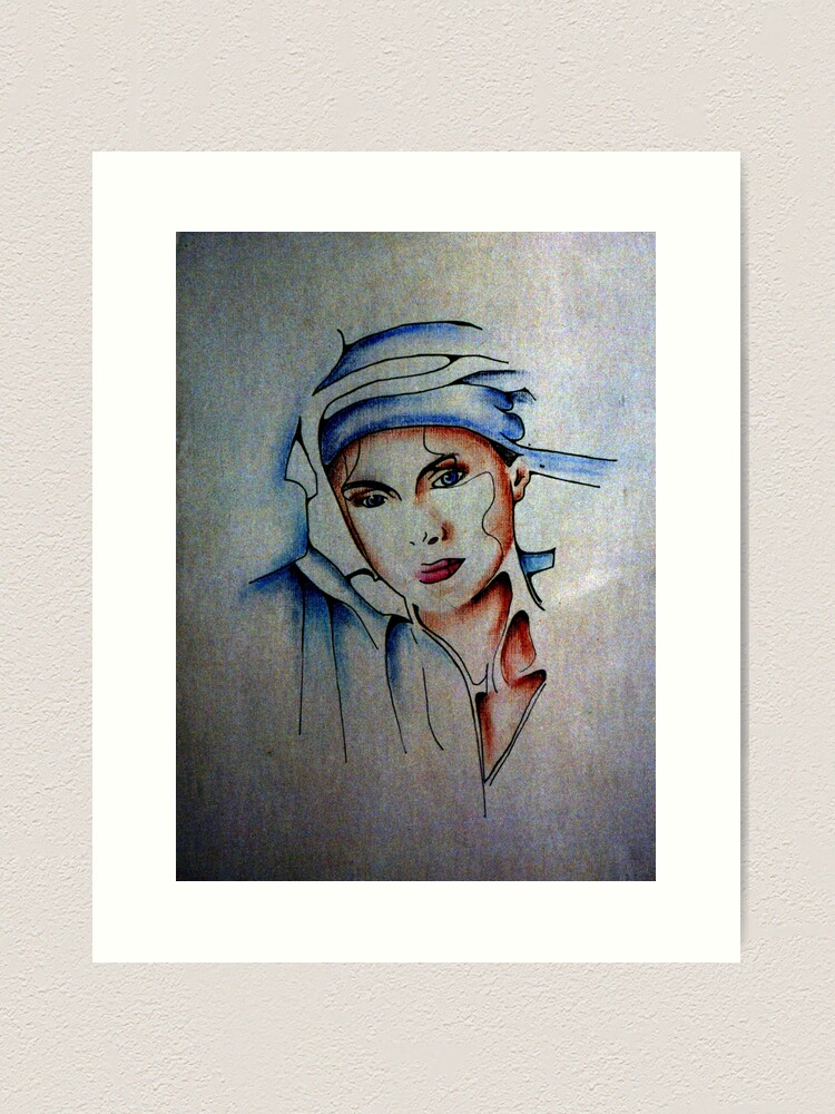 Thumbnail 2 of 3, Art Print, Blue Turban - Drawing by Avril Thomas designed and sold by AvrilThomasart.