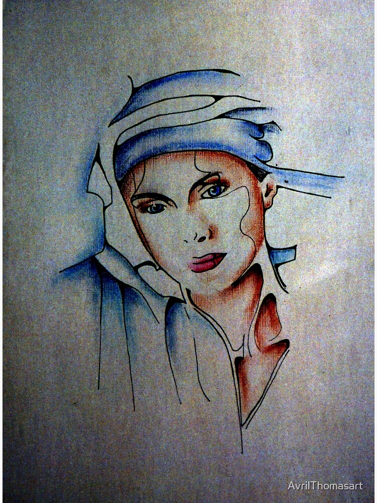 Thumbnail 3 of 3, Art Print, Blue Turban - Drawing by Avril Thomas designed and sold by AvrilThomasart.