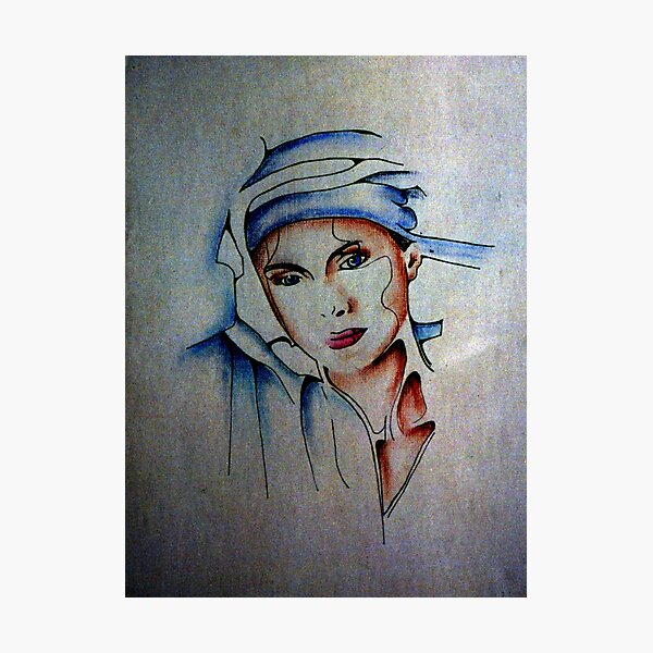 Blue Turban - Drawing by Avril Thomas Photographic Print