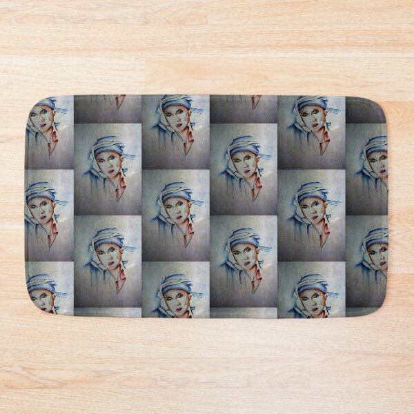 Blue Turban - Drawing by Avril Thomas Bath Mat