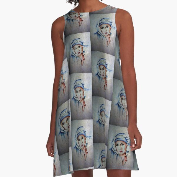 Blue Turban - Drawing by Avril Thomas A-Line Dress
