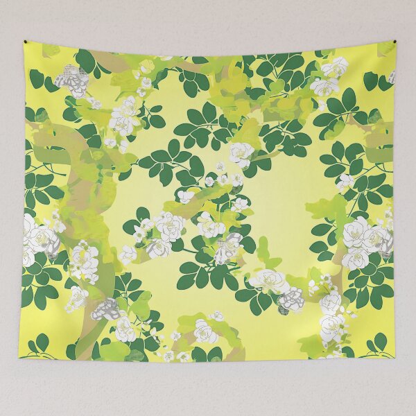 Item preview, Retro Yellow and White Flowers - Japanese Floral Pattern designed and sold by HausKatz.