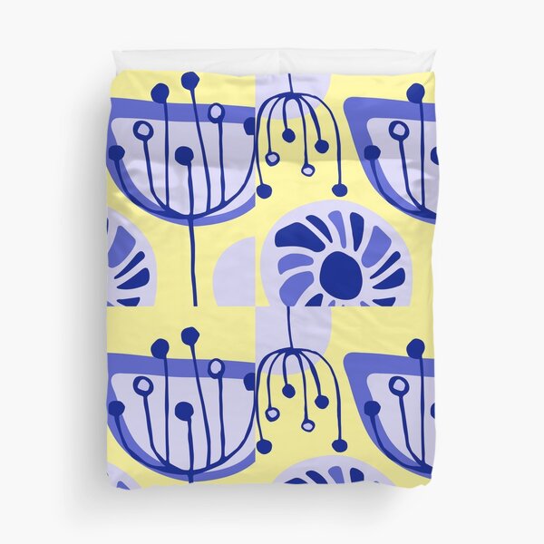 Item preview, Mid-Century Modern Abstract Blue Lilac Floral On Yellow designed and sold by DEC02.