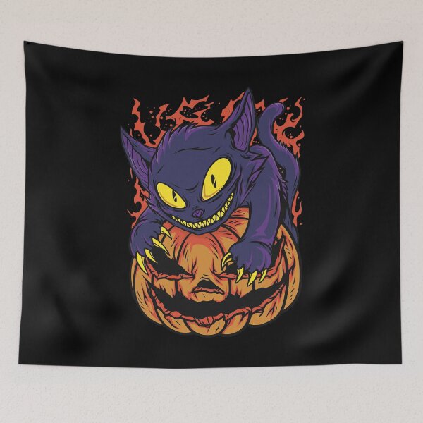 Item preview, Halloween monster cat with pumpkin designed and sold by messy-nessie.