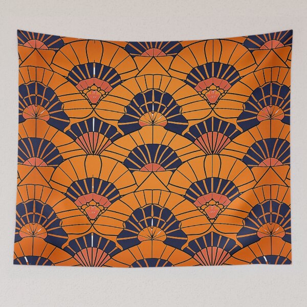 Item preview, Japanese Asanoha Shell Pattern - Orange and Black Aesthetic designed and sold by HausKatz.