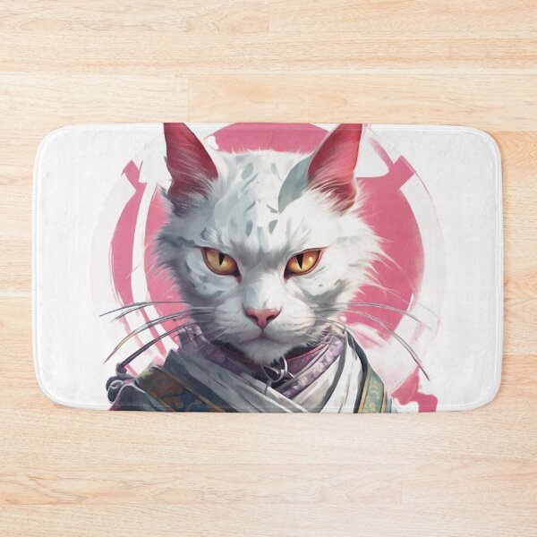 Item preview, White Samurai Cat Protector designed and sold by WILD-WILD-CAT.