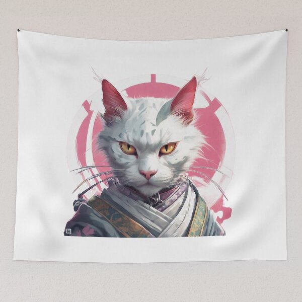 Item preview, White Samurai Cat Protector designed and sold by WILD-WILD-CAT.