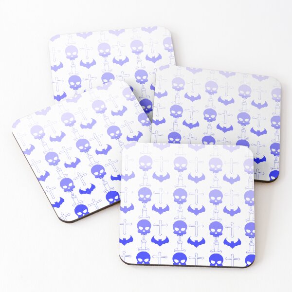 Item preview, A pattern of skulls, candles, and crosses is displayed in blue and white designed and sold by PWDigitalArt.