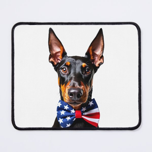 Item preview, Funny cool Doberman Pinscher dog wearing a USA flag bow tie designed and sold by LazyOwlStore.