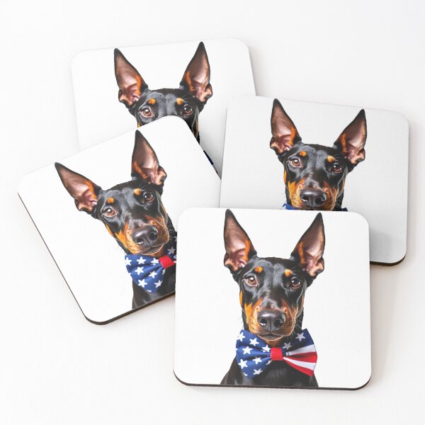 Item preview, Funny cool Doberman Pinscher dog wearing a USA flag bow tie designed and sold by LazyOwlStore.