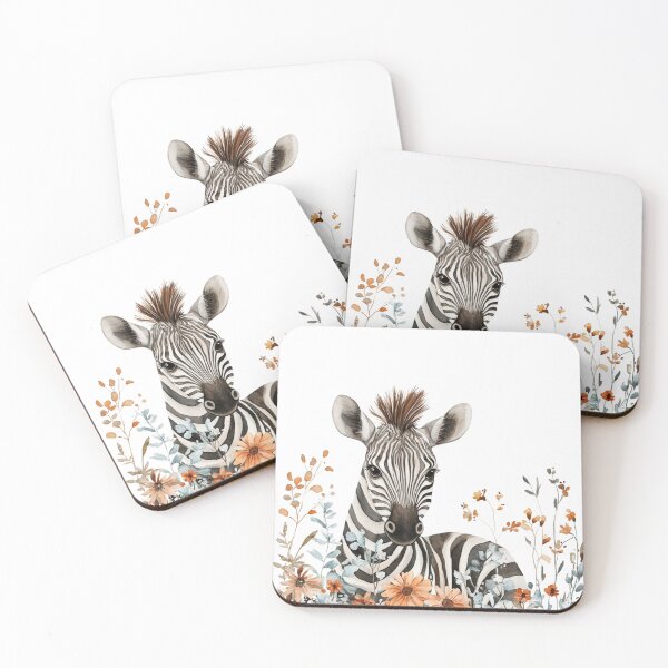 Item preview, super cute closeup zebra portrait with a floristic border designed and sold by Natthiya Minimal.