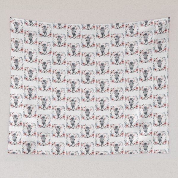 Item preview, super cute closeup zebra portrait with a floristic border designed and sold by Natthiya Minimal.