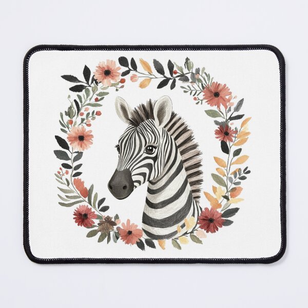 Item preview, super cute closeup zebra portrait with a floristic border designed and sold by Natthiya Minimal.