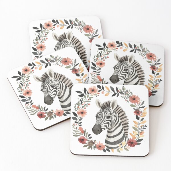 Item preview, super cute closeup zebra portrait with a floristic border designed and sold by Natthiya Minimal.