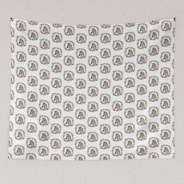 Item preview, super cute closeup zebra portrait with a floristic border designed and sold by Natthiya Minimal.