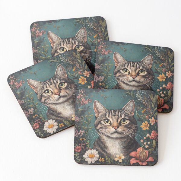 Item preview, super cute cat  portrait with a floristic designed and sold by Natthiya Minimal.