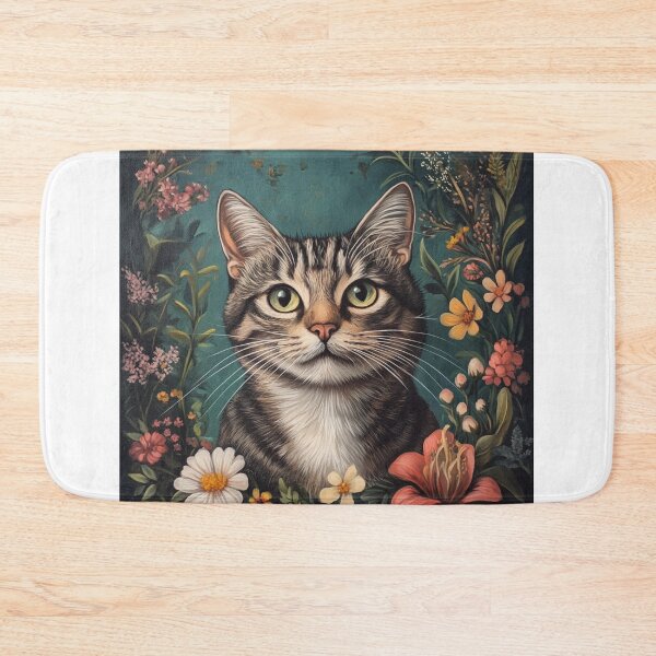Item preview, super cute cat  portrait with a floristic designed and sold by Natthiya Minimal.