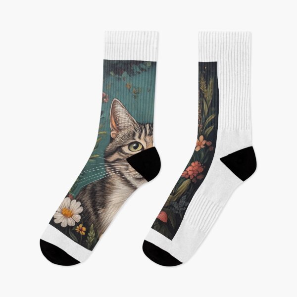 Item preview, super cute cat  portrait with a floristic designed and sold by Natthiya Minimal.