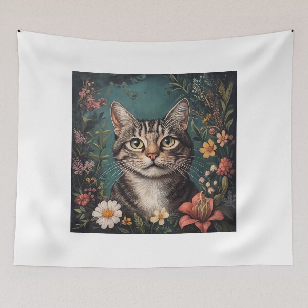 Item preview, super cute cat  portrait with a floristic designed and sold by Natthiya Minimal.