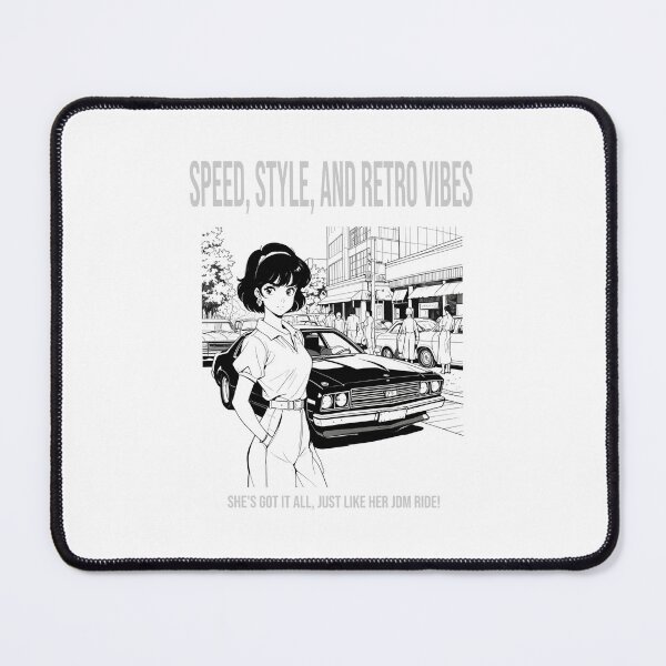 Item preview, "Speed, style, and retro vibes – she's got it all, just like her JDM ride!" Retro Women JDM Vibes designed and sold by TrilogyMerch.