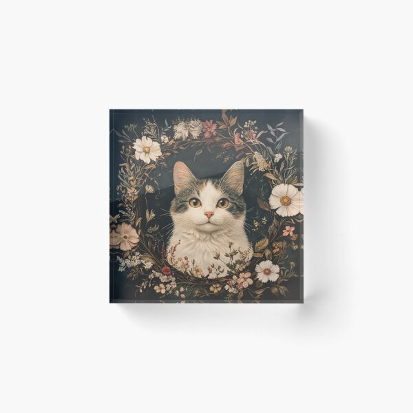 Item preview, super cute cat portrait with a floristic exquisite designed and sold by Natthiya Minimal.