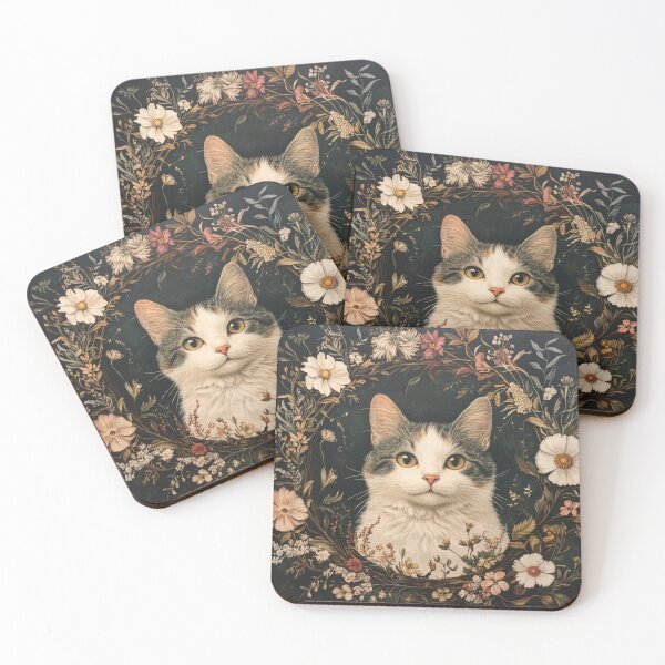 Item preview, super cute cat portrait with a floristic exquisite designed and sold by Natthiya Minimal.