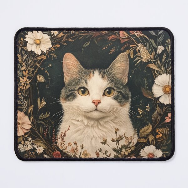 Item preview, super cute cat portrait with a floristic exquisite designed and sold by Natthiya Minimal.