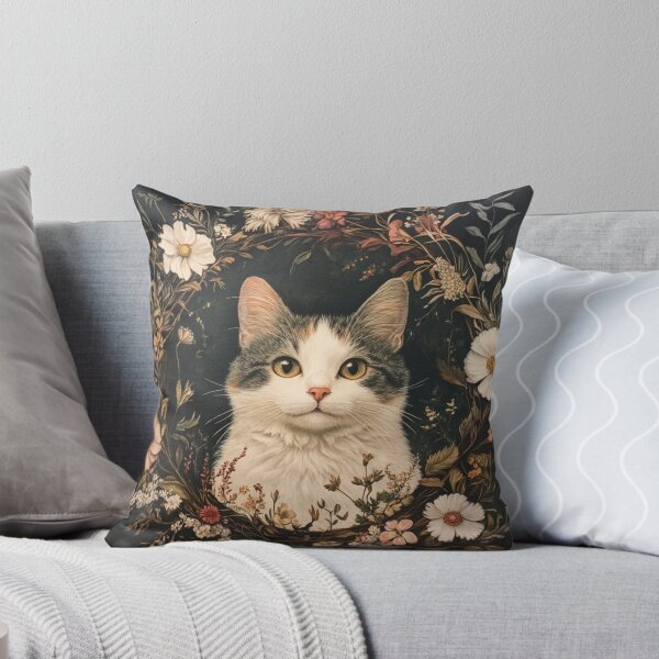 Item preview, super cute cat portrait with a floristic exquisite designed and sold by Natthiya Minimal.