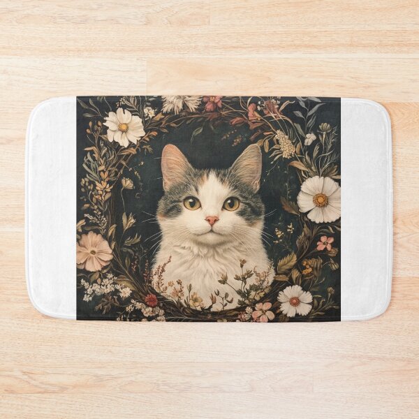 Item preview, super cute cat portrait with a floristic exquisite designed and sold by Natthiya Minimal.