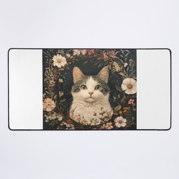 Item preview, super cute cat portrait with a floristic exquisite designed and sold by Natthiya Minimal.