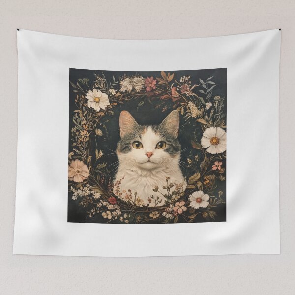 Item preview, super cute cat portrait with a floristic exquisite designed and sold by Natthiya Minimal.
