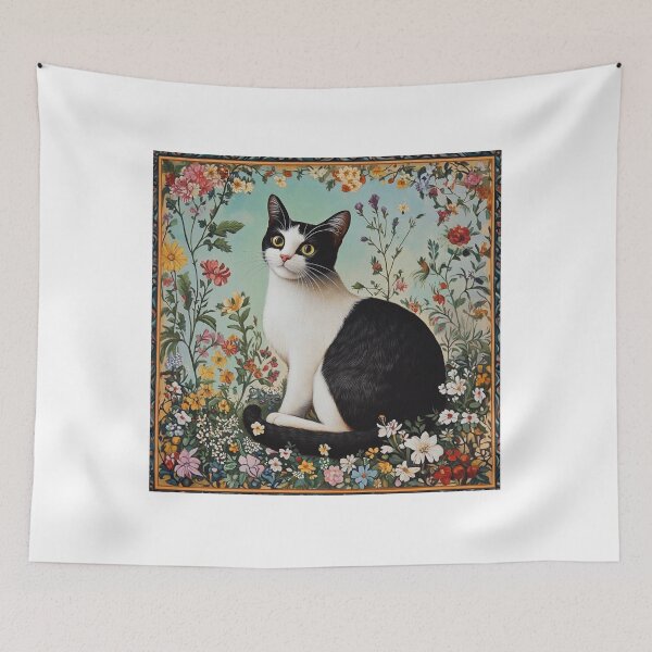 Item preview, super cute cat portrait with a floristic designed and sold by Natthiya Minimal.