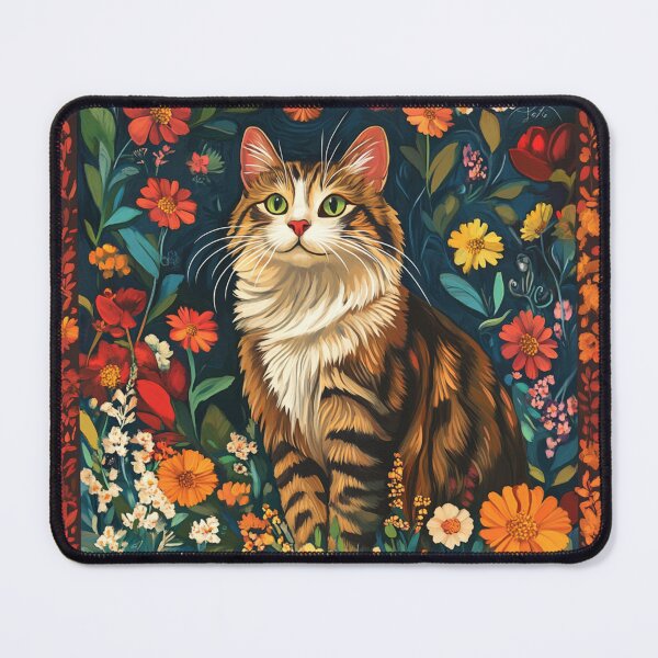 Item preview, super cute cat portrait with a floristic designed and sold by Natthiya Minimal.