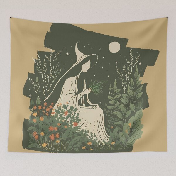 Item preview, A witch in a garden  designed and sold by ArtsyTales.