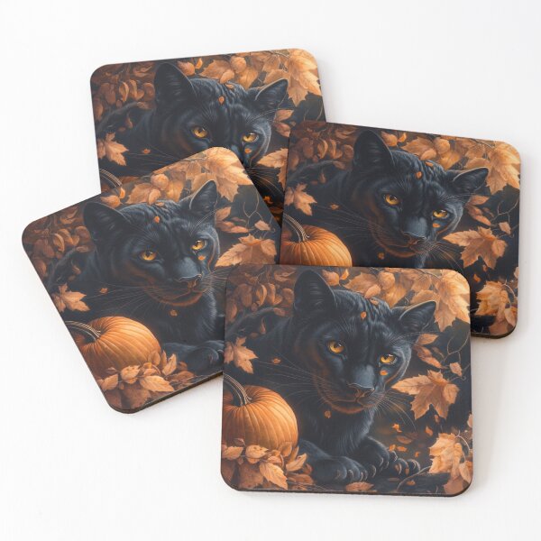 Item preview, Black Panther Amidst Autumn Leaves and Pumpkins designed and sold by SunsetTH.