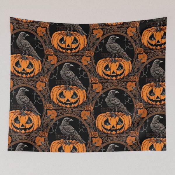 Item preview, Scary Halloween angry curved pumpkin With Crow Design by TEEZY MALL.  designed and sold by TEEZYMall7.