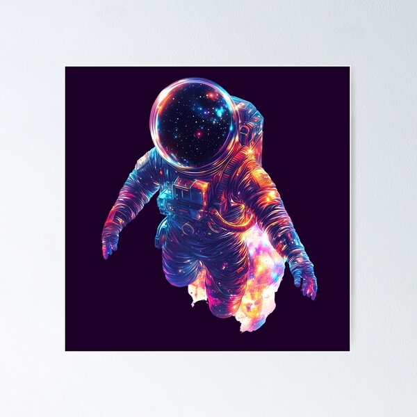 Aperçu de l'œuvre Astronaute galactique au néon dans une lueur cosmique créée et vendue par PixelReverb.