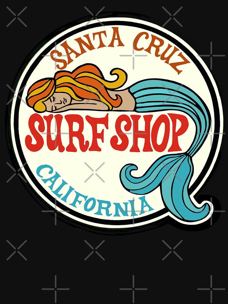 Aperçu 7 sur 7. T-shirt respirant avec l'œuvre Santa Cruz Surf Shop - Autocollant avec logo de sirène de surf vintage de Californie créée et vendue par Kludoman.