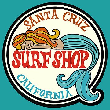 Aperçu de l'œuvre Santa Cruz Surf Shop - Autocollant avec logo de sirène de surf vintage de Californie de Kludoman