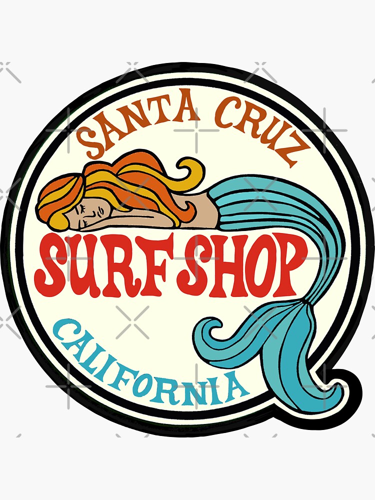 Aperçu 3 sur 3. Sticker avec l'œuvre Santa Cruz Surf Shop - Autocollant avec logo de sirène de surf vintage de Californie créée et vendue par Kludoman.
